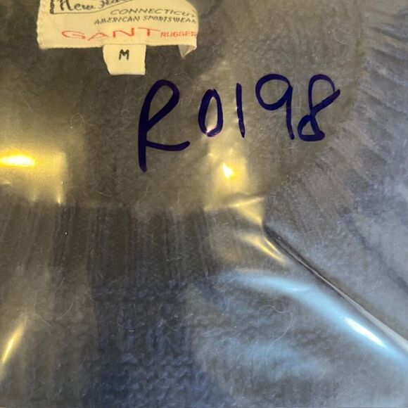 Gant Rugger Wool Blend The Moi Crewneck Basketweave Navy Blue Men's Size Medium - Picture 10 of 10